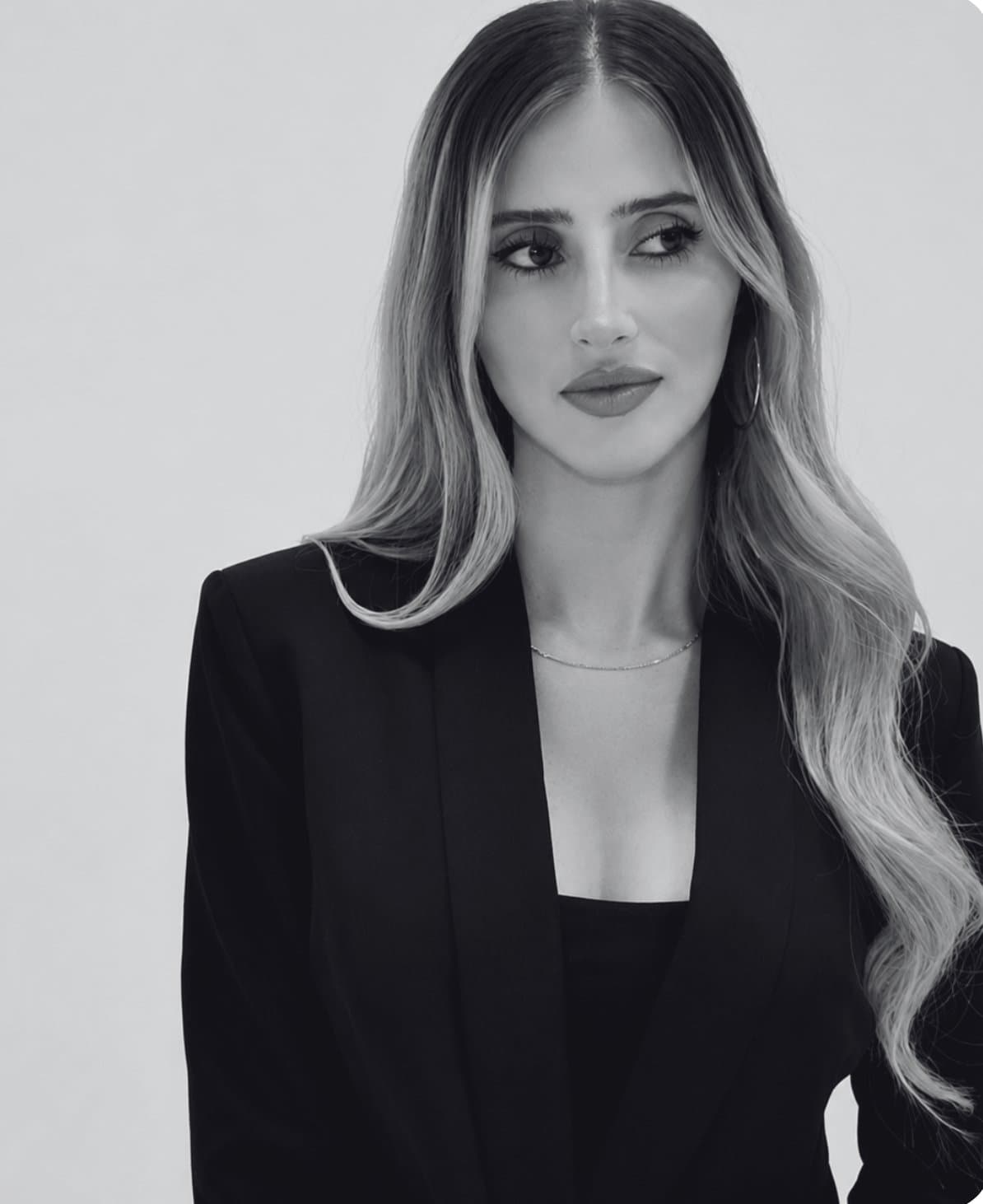 Sofia Alonso Bauer, Elara founder and CEO, black and white portrait