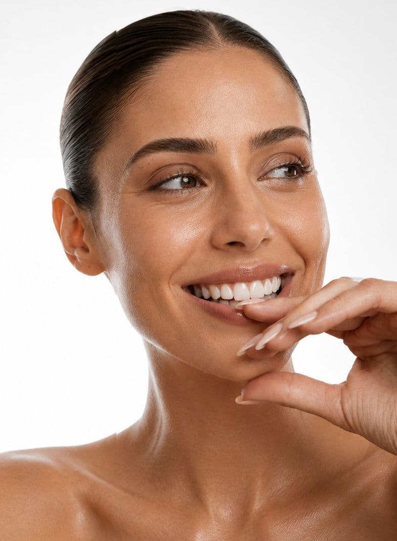 A smiling woman with her hair pulled back
