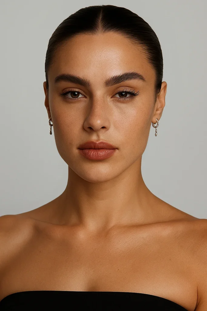 Elara beauty model with natural glowing skin and confidence