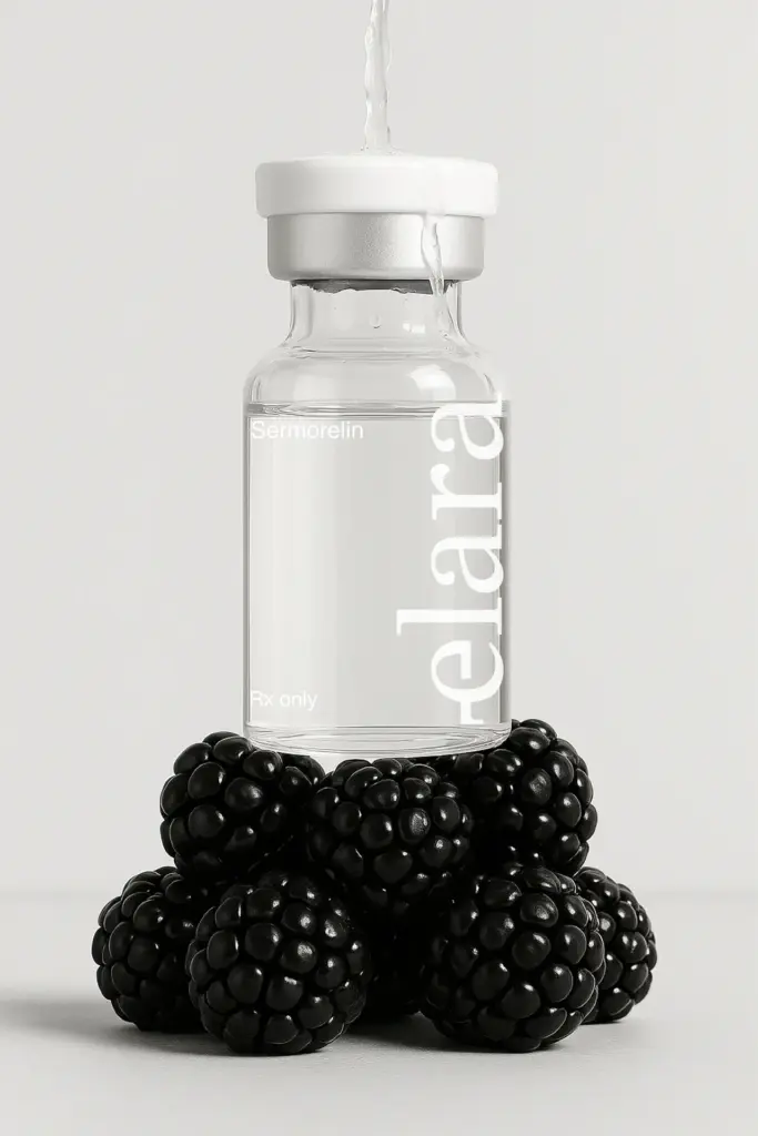 Elara Sermorelin Rx vial with water droplets on the cap