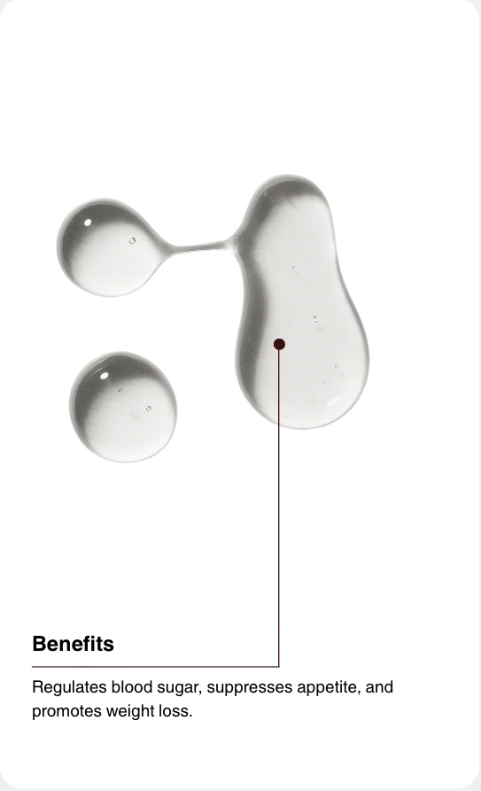 Clear liquid drops on white background illustrating "Benefits" of GLP-1: